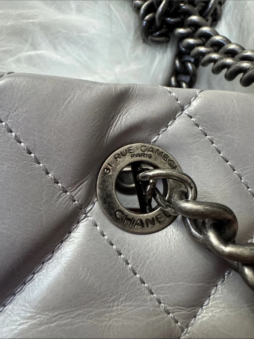 CHANEL Quilted Small Shopper in Light Blue/Grey with Gunmetal Hardware
